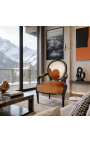 Barokna fotelja od goveđe kože u stilu Luja XVI., smeđe i bijelo-crno drvo - 5