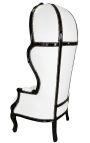 Sedia in stile barocco di Grand Porter in similpelle bianca e legno nero lucido - 10