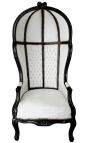 Grand porter's Baroque style chair white leatherette and glossy black wood - 1
