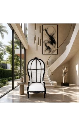 Silla de estilo barroco de Grand Porter Blanco cuero sintético y madera negra brillante - 2