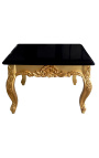 Table basse carrée de style baroque en bois dorée avec plateau noir