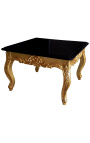 Table basse carrée de style baroque en bois dorée avec plateau noir
