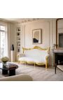 Barroco rococo 3 sofá de cuero blanco y madera de oro - 7