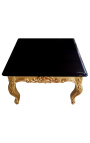 Table basse carrée de style baroque en bois dorée avec plateau noir