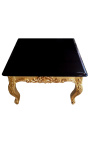 Kvadratna klubska mizica iz baročnega pozlačenega lesa s črno lakirano ploščo