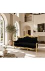 Barok Rococo 3 zits zwart fluweel en goud hout - 3