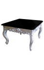 Table basse carrée de style baroque en bois argenté avec plateau noir