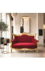 Barockes Rokoko 2-Sitzer-Sofa, burgunderfarbener Samt und Goldholz - 2