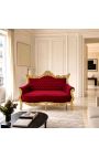 Barok rokoko 2-personers sofa bordeaux fløjl og guldtræ - 6