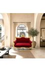 Барочный рококо 2-местный диван бордовый бархат и золотая древесина - 7