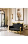 Barroque rococo 2 sofá de terciopelo negro y madera de oro - 6