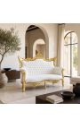 Canapé baroque rococo 2 places simili cuir blanc et bois doré - 8