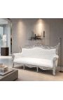 Barock Rokoko 3-Sitzer Sofa aus weißem Kunstleder und silbernem Holz - 6
