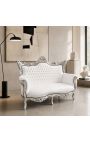 Barock rokoko 2-sits soffa vit konstläder och silverträ - 5