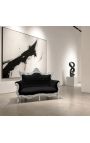 Baroque Rococo 2 Seater Sofa Veludo preto e madeira de prata - 2