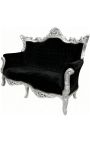 Barocker Rokoko 2-Sitzer-Sofa schwarzes Samt und Silberholz - 9