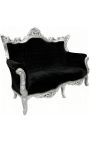 Barocker Rokoko 2-Sitzer-Sofa schwarzes Samt und Silberholz - 10