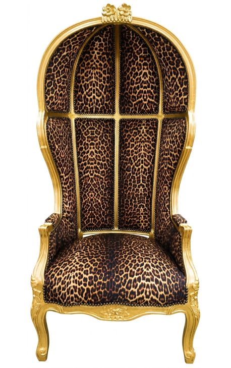 Marele Porter Syle System Scaun Leopard tipărit și lemn de aur - 1