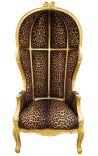 Grand Porter's Baroque Style-stoel Leopard Gedrukte stof en Gouden Hout - 14