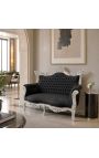 Barroco rococo 2 sofá de cuero negro y madera de plata - 3
