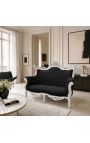 Baroque rococo 2 zitplaats sofa zwart leatheret en zilver hout - 5