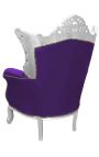 Grand fauteuil Baroque rococo velours mauve et bois argenté - 17