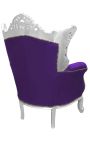 Grand fauteuil Baroque rococo velours mauve et bois argenté - 16