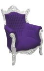 Grand fauteuil Baroque rococo velours mauve et bois argenté - 15