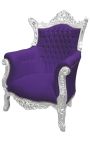 Grand fauteuil Baroque rococo velours mauve et bois argenté - 14