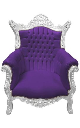 Grand Rococo Barokové kreslo Fialové Velvet a strieborné drevo - 1