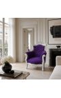 Grand fauteuil Baroque rococo velours mauve et bois argenté - 3