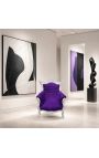 Grand fauteuil Baroque rococo velours mauve et bois argenté - 5