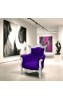 Grand fauteuil Baroque rococo velours mauve et bois argenté - 8