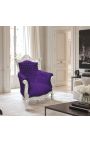 Grand fauteuil Baroque rococo velours mauve et bois argenté - 13