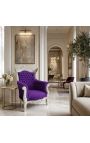 Grand fauteuil Baroque rococo velours mauve et bois argenté - 6