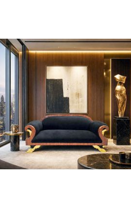 Black Velvet Empire Sofa cu detalii de mahon și de aur - 2