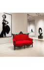 Sofà barroc rococó de 2 places de vellut vermell i fusta negra brillant - 8