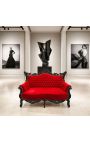 Barocker Rokoko 2-Sitzer-Sofa-roter Samt und glänzendes schwarzes Holz - 5