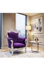 Grand fauteuil Baroque rococo velours mauve et bois argenté - 9