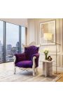 Grand fauteuil Baroque rococo velours mauve et bois argenté - 4