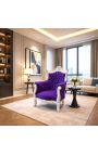 Grand fauteuil Baroque rococo velours mauve et bois argenté - 7