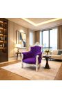 Grand fauteuil Baroque rococo velours mauve et bois argenté - 11
