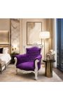 Grand fauteuil Baroque rococo velours mauve et bois argenté - 12