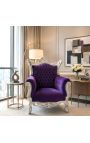 Grand fauteuil Baroque rococo velours mauve et bois argenté - 2