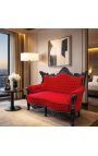 Barock Rococo 2-sits soffa röd sammet och glansigt svart trä - 4