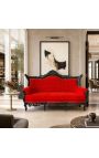 Barokowy Rococo 3 osobowa sofa z czerwonego aksamitu i czarnego drewna - 7