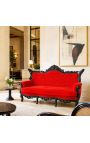 Barok Rococo 3 zits rood fluweel en zwart hout - 4