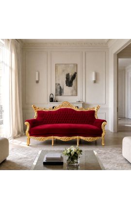 Baroque Rococo 3θέσιο μπορντό βελούδο και χρυσό ξύλο - 2