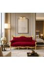 Sofá barroco rococó 3 lugares veludo bordeaux e madeira dourada - 9