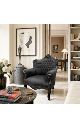 Poltrona in stile barocco in velluto nero e legno nero - 2